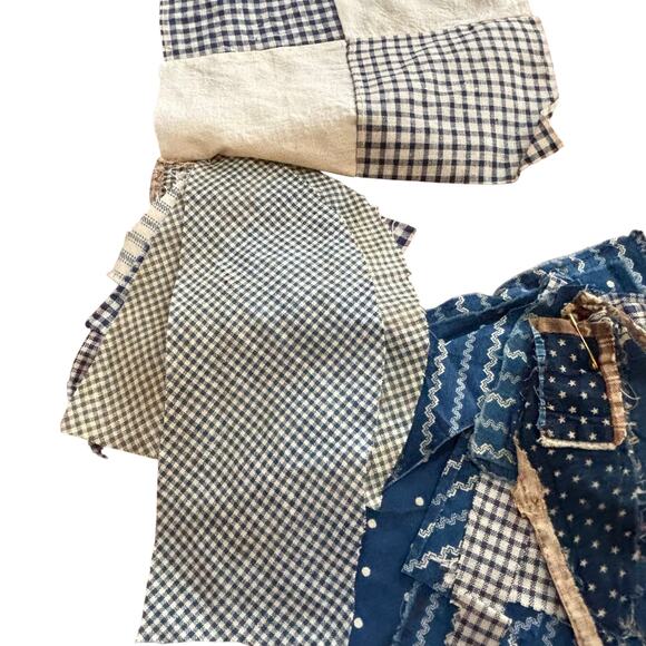 Vintage Homespun Quilting fabric remnants quilt block blue & white textile - Picture 6 of 12